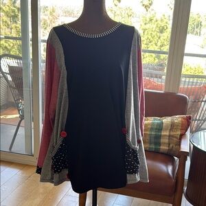 Blue Long Sleeve Raglan Dress with Crew Neck